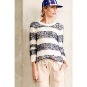 Anthropologie Tabitha Fuzzy Eyelash Striped Preppy Pullover Sweater SZ S